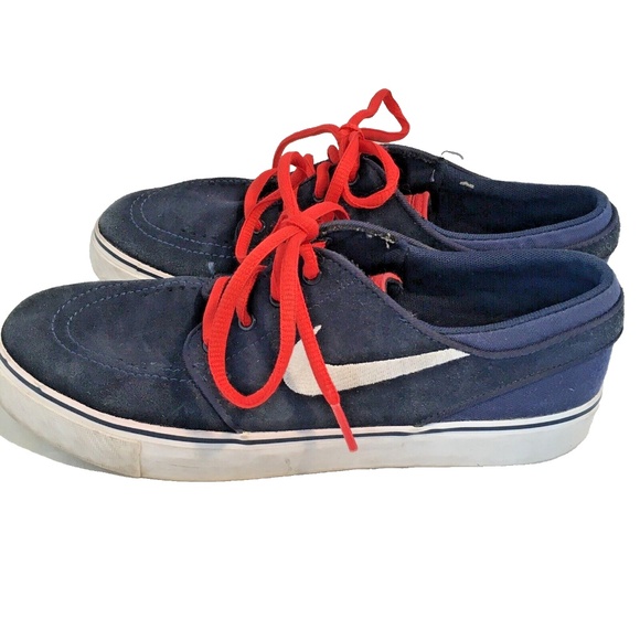 Nike Skater Shoes SB Stefan Janoski Blue & White Youth Size 6Y Red Laces Suede - Picture 2 of 7